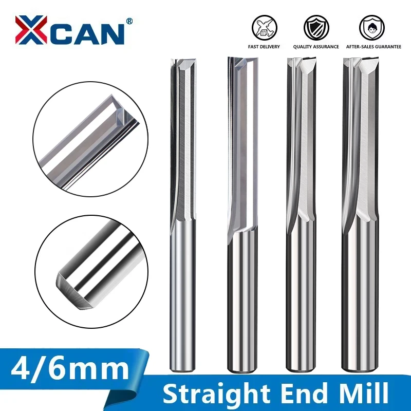 Fresa XCAN, vástago de 3.175/4/6mm, 2 flautas, ranura recta, broca de carburo CNC, broca enrutadora, broca de grabado para madera MDF