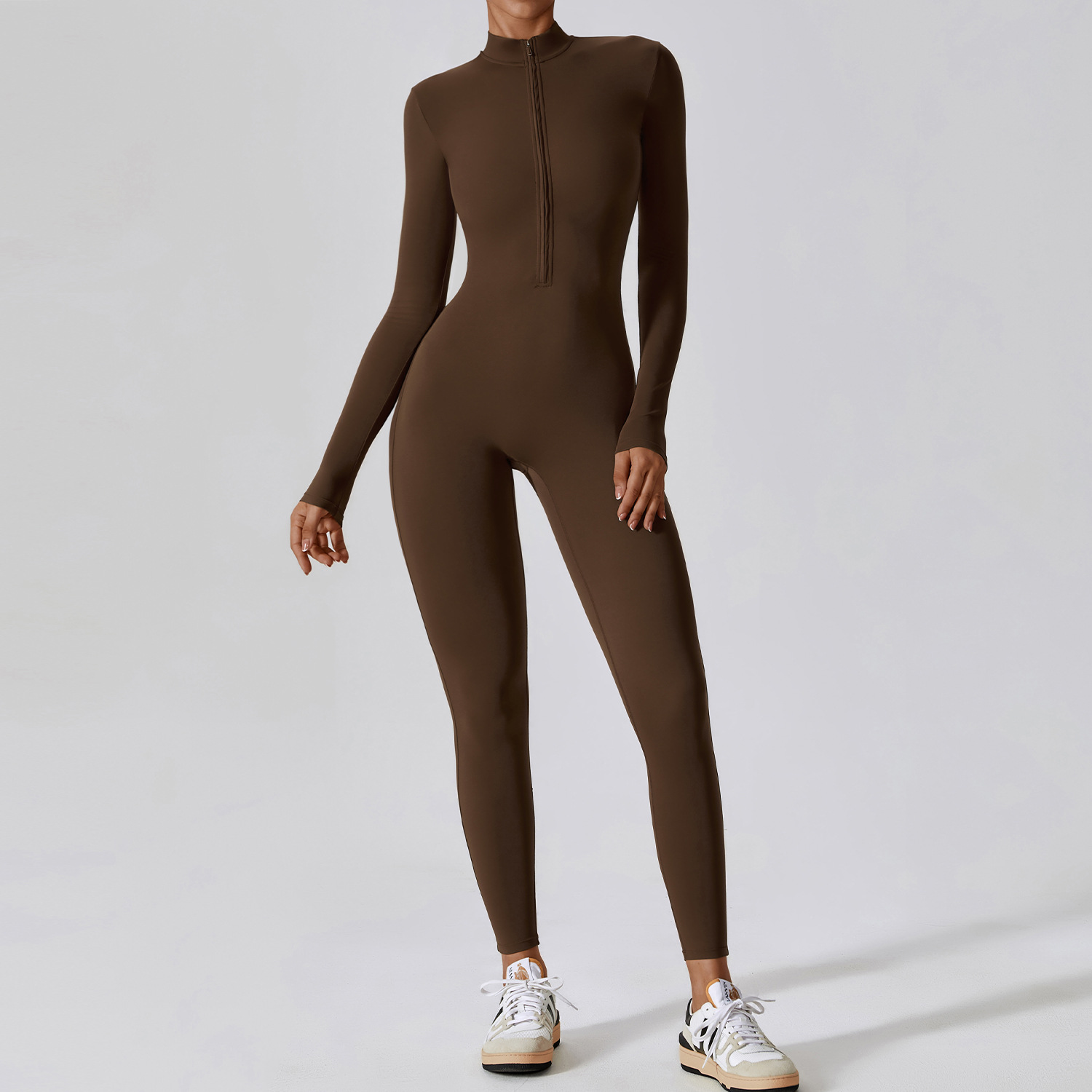 Traje de baño de Yoga de manga larga para mujer, ropa deportiva para gimnasio, monos con cremallera, entrenamiento, Fitness de alta intensidad, prenda ajustada de una pieza
