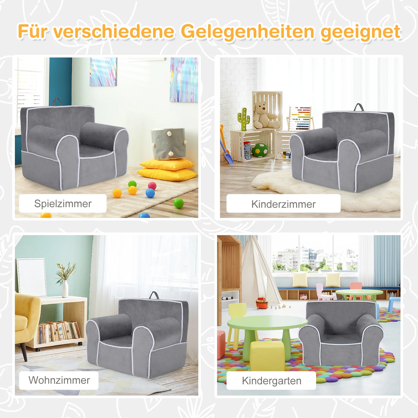 Sofa dziecięca tapicerowana, fotel dziecięcy z wypełnieniem piankowym, podłokietnik i uchwyt, sofa dziecięca, sofa dziecięca, aksamitna kanapa dla chłopców i dziewczynek do 5 lat, 68 x 46 x 50 cm