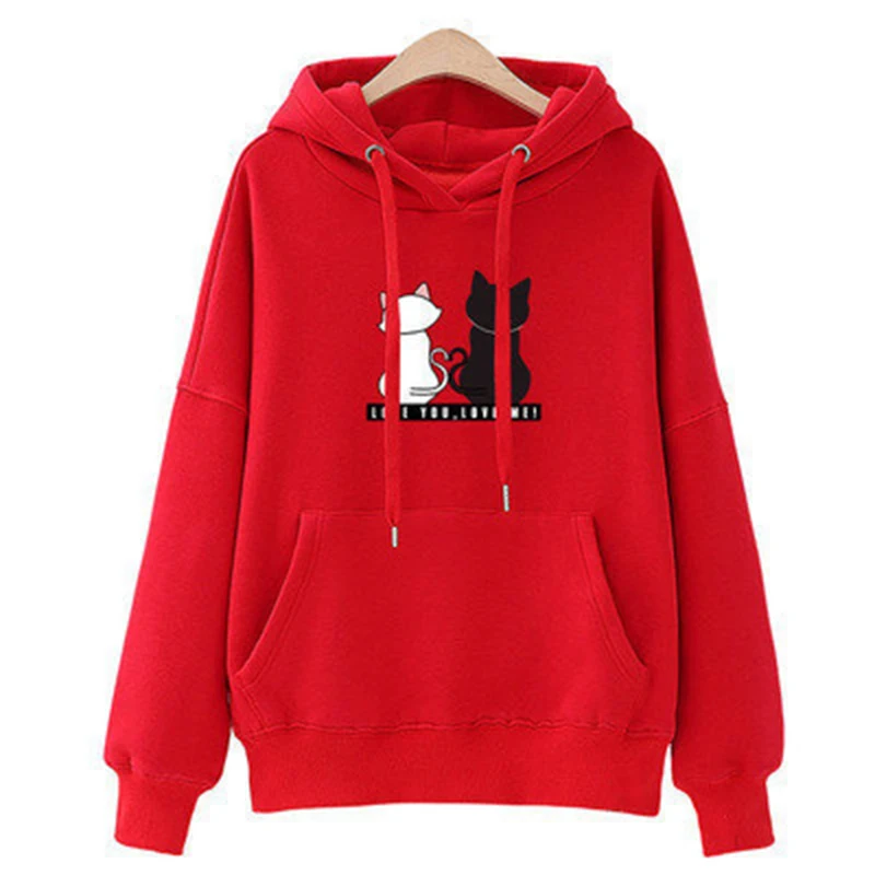 Sudadera con capucha de otoño 2024, Sudadera con capucha informal para mujer, Sudadera con capucha creativa, ropa de calle a juego, sudadera con monograma con patrón de gato bonito CYXX077