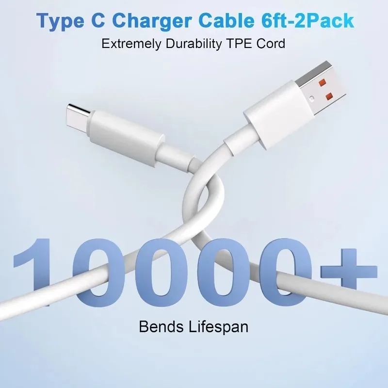 1-3PCS Quick Charging Cable 120W 10A USB A To Type C Fast Charger High-speed Data Transfer Wire Cords for Samsung Xiaomi Huawei