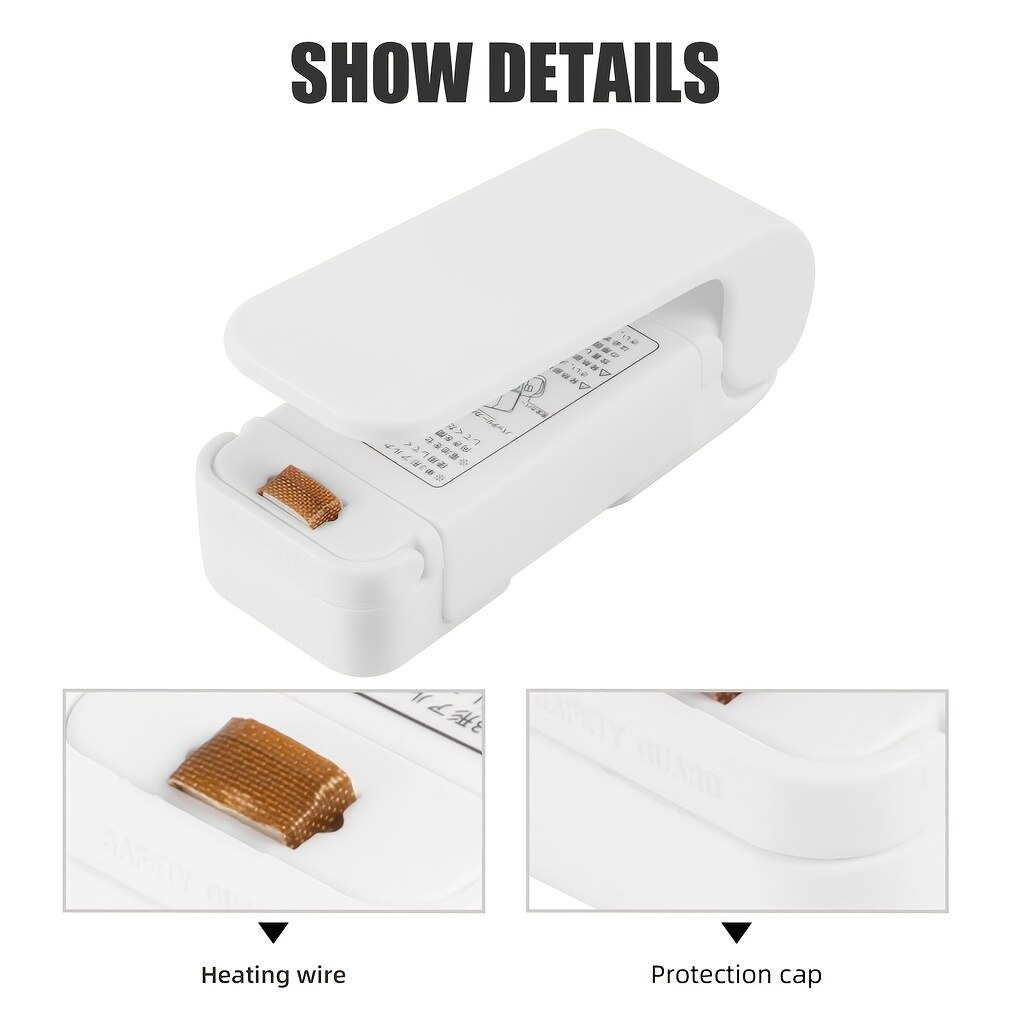 Selador térmico de saco de plástico portátil Saco de armazenamento Mini clipe de selagem em casa branco Lanche de alimentos Gadgets de manutenção de frutas frescas