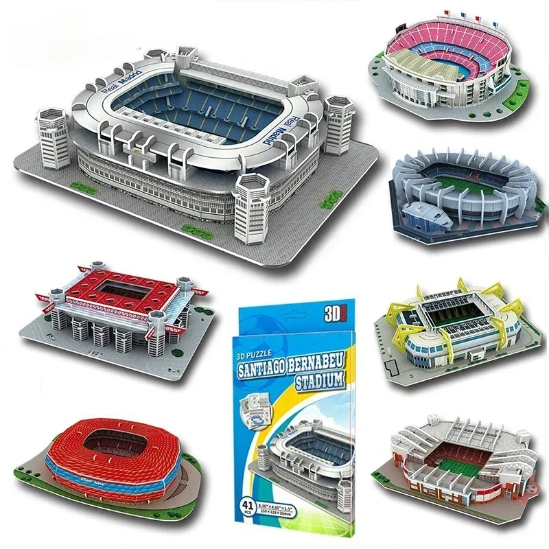 Miniaturowe boisko do piłki nożnej 3D DIY Puzzle światowej sławy stadiony modele gra piłkarska zabawki peryferyjne fani zabawki urodzinowe prezenty DDJ