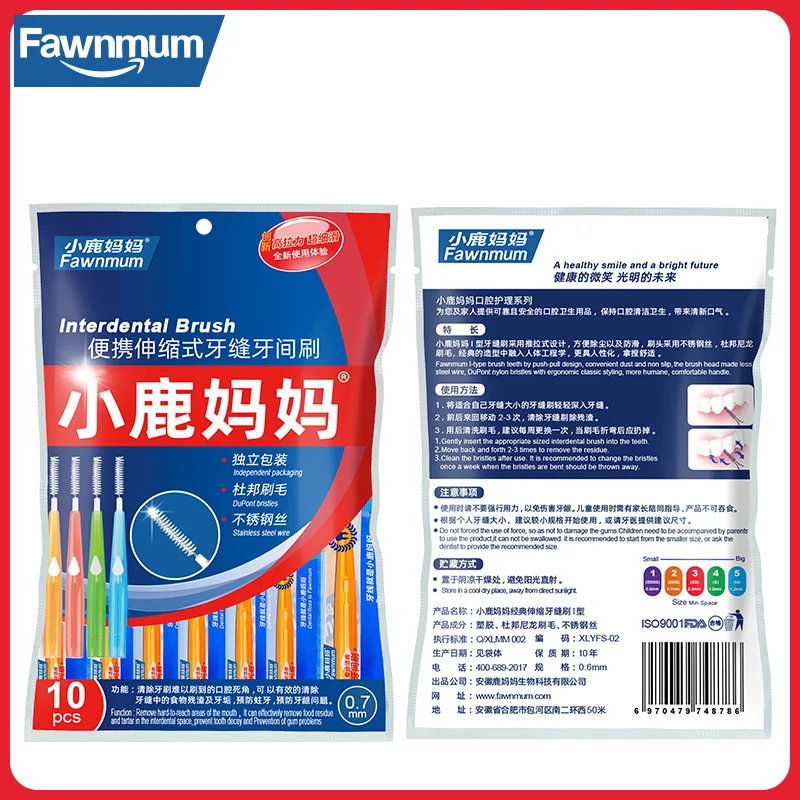 Fawnmum-cepillo Interdental para limpieza de dientes, herramienta de ortodoncia Dental, portátil, 0,6-1,2mm