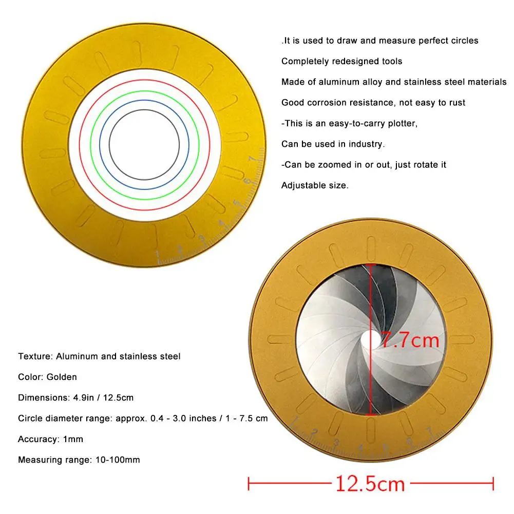 Professional Circle Drawing Tool - 10mm-77mm Adjustable Ruler, Rotatable Compass for Woodworking
