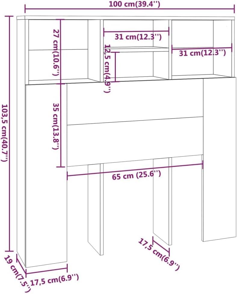 Cabecero Armario de Cama con Almacenaje Pared Dormitorio Estantería Habitación Libros Decoraciones Blanco Brillant
