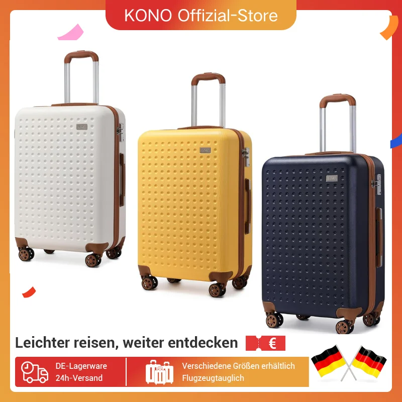Walizka podróżna Kono Hard Case 100% ABS z 8 kółkami Spinner, zamkiem TSA, walizka na kółkach do podróży i bagażu podręcznego, rozmiary M/L/XL