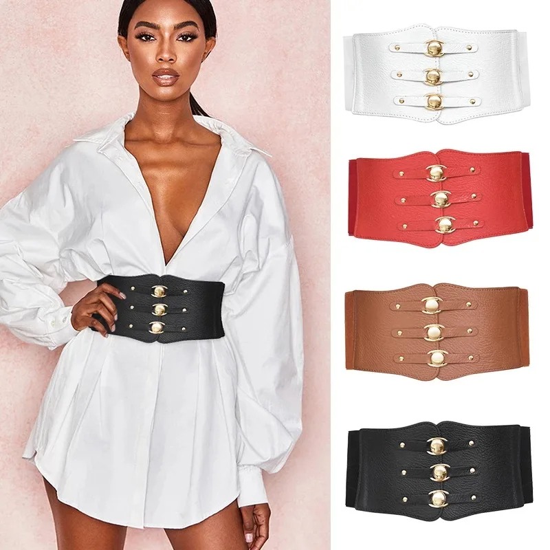 Cinturones de corsé anchos elásticos para mujer, cinturón de talla grande, pretina para vestido femenino, fajas elásticas grandes, accesorio de ropa negro