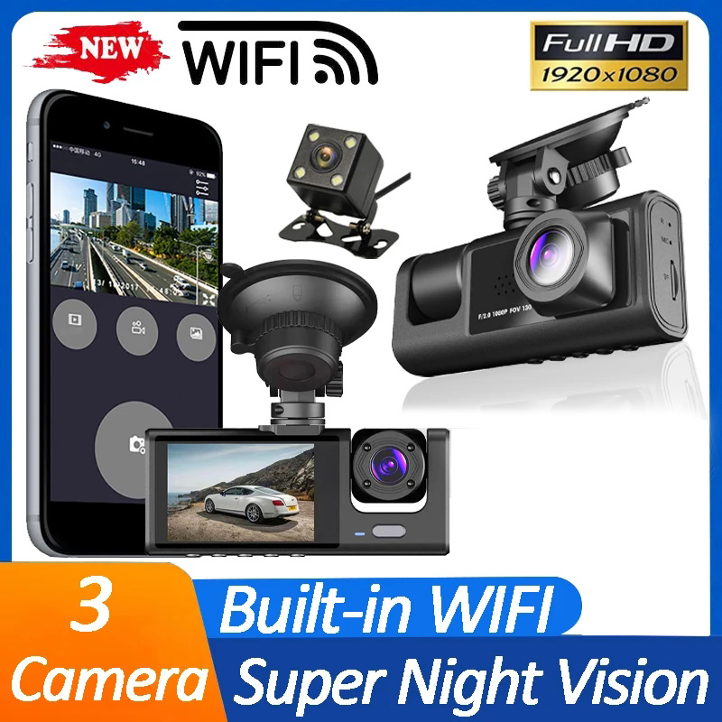 wifi 3 Channel Car DVR HD 1080P 3-Lens Inside Vehicle Dash CamThree Way Camera DVRs Recorder Video Registrator Dashcam Camcorder