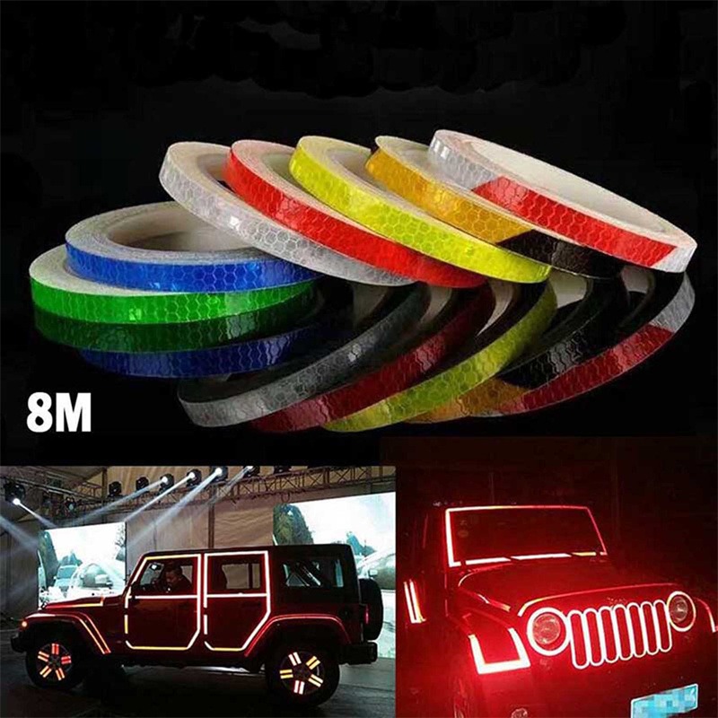 1 unidad de pegatinas para bicicleta de 8m, cinta reflectante fluorescente DIY, tiras para bicicleta, cintas para ciclismo, casco, motocicleta, Scooter