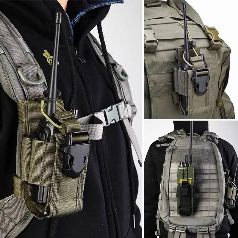 Nuovo supporto per walkie-talkie tattico regolabile Custodia per radio Custodia per interfono da caccia Borsa per radio Molle in nylon per esterni