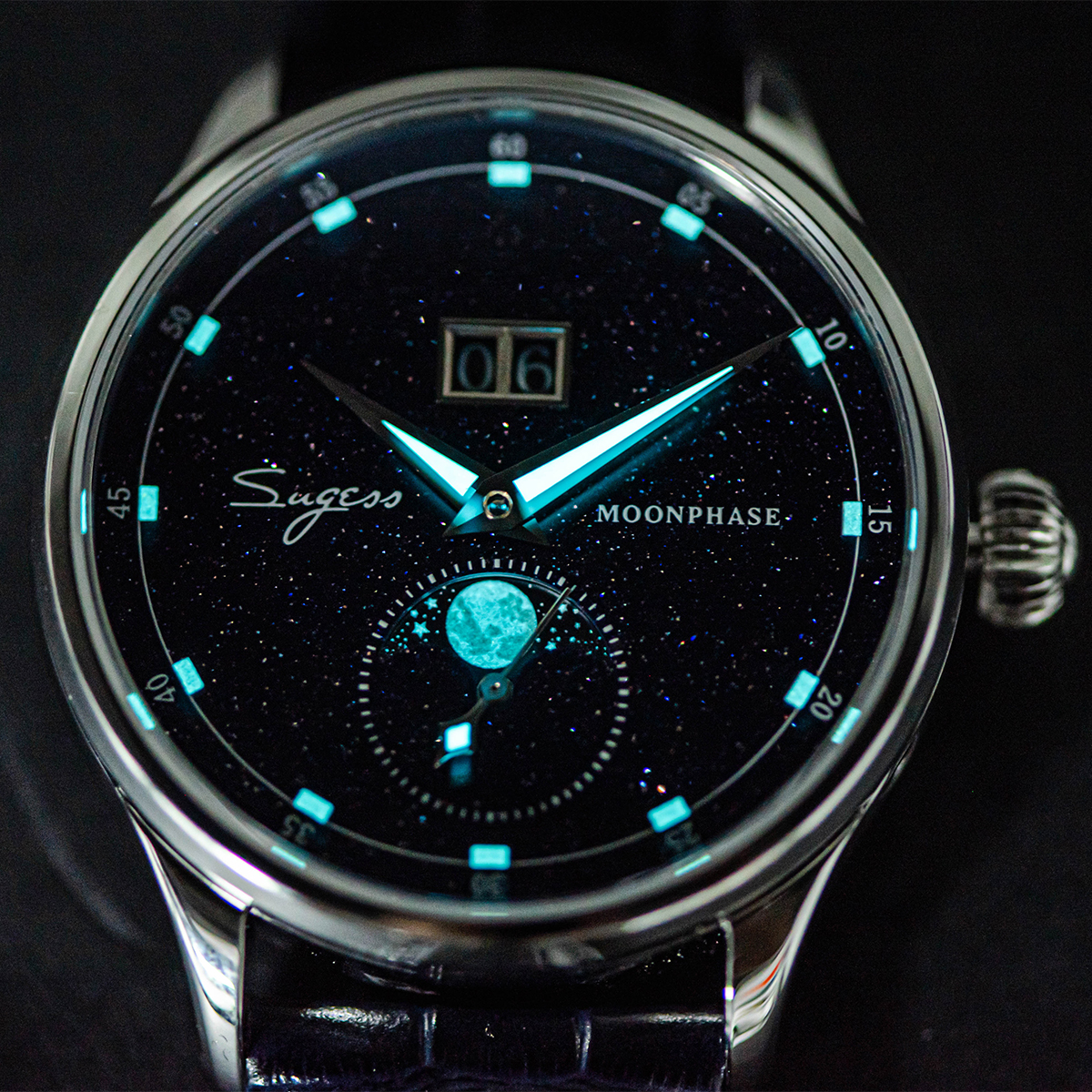 Reloj de pulsera mecánico Sugess Origin ST2528, reloj de lujo para hombre, esfera de piedra azul auténtica, caja de acero inoxidable, reloj de fase lunar