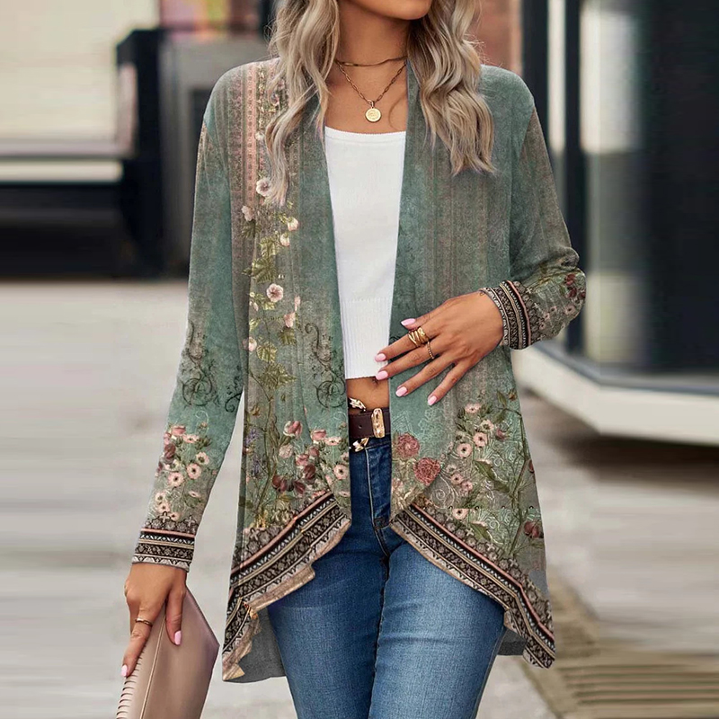 Neue Strickjacke für frauen Mäntel Mode Lässig Drehen Unten Kragen Vintage Print Jacken Für Frauen Casual Dünne Tops
