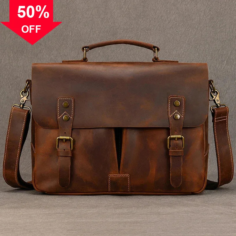 Newsbirds Cowhide กระเป๋าเอกสารผู้ชายหนังแท้ A4 แฟ้มเอกสารกระเป๋าถือชายแล็ปท็อปไหล่กระเป๋าคอมพิวเตอร์ธุรกิจ