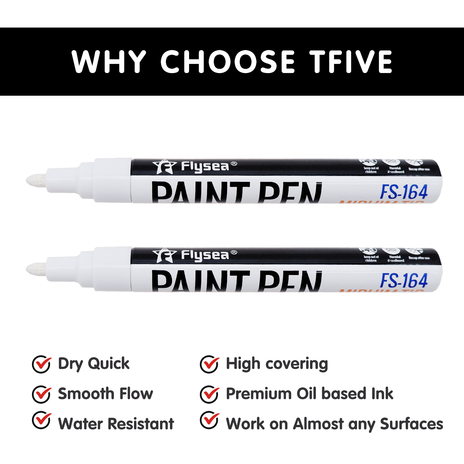 Black/White Oil Based Paint Pens, Permanent Marker for Metal, Wood, Canvas, Fabric, Plastic, Tire, Glass, Waterproof