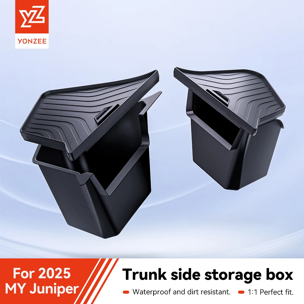 YZ Car Trunk Side Storage Box For Tesla Model Y juniper 2021-2025 Flocking TPE Cover Mat Partition Board Stowing Space
