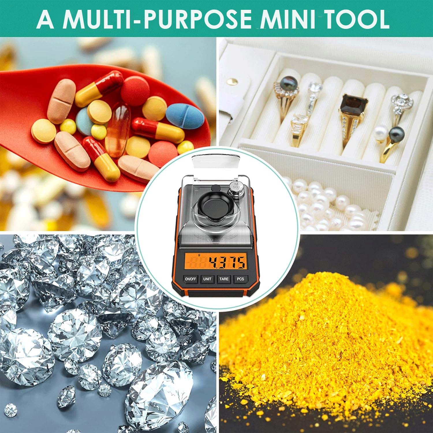 Brifit-báscula Digital electrónica, Mini báscula de bolsillo profesional de precisión de 0,001g/50g, miligramos con pesas de calibración de 50g