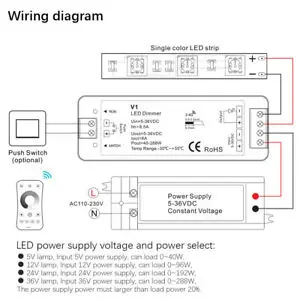 DC 5V 12V 24V 36V LED Dimmer for Single Color Strip Light V1 RF Dimming Controller with 2.4G Touch Panel Switch Remote Control