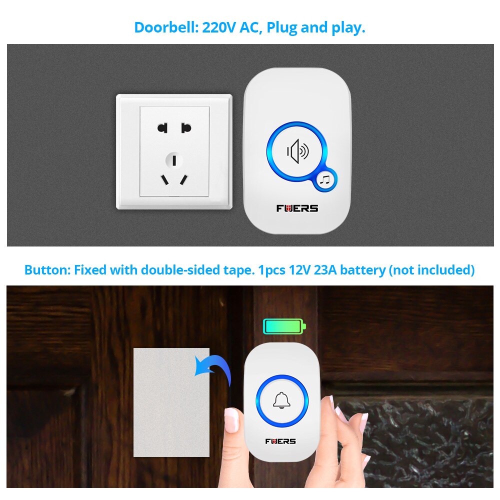 Fuers campanello senza fili campanello di benvenuto impermeabile campanello per porta di casa intelligente 32 canzoni allarme intelligente con batteria per negozio Hotel