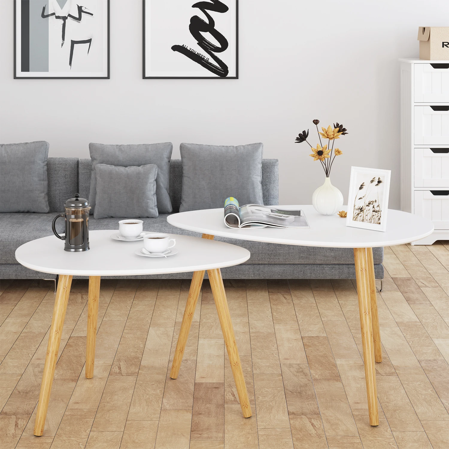 Getone Petite Table Basse, Lot de 2 Tables d'appoint, Table de Canapé Blanche, Tables Gigognes pour Salon, Chambre à Coucher, Bureau, Scandinave