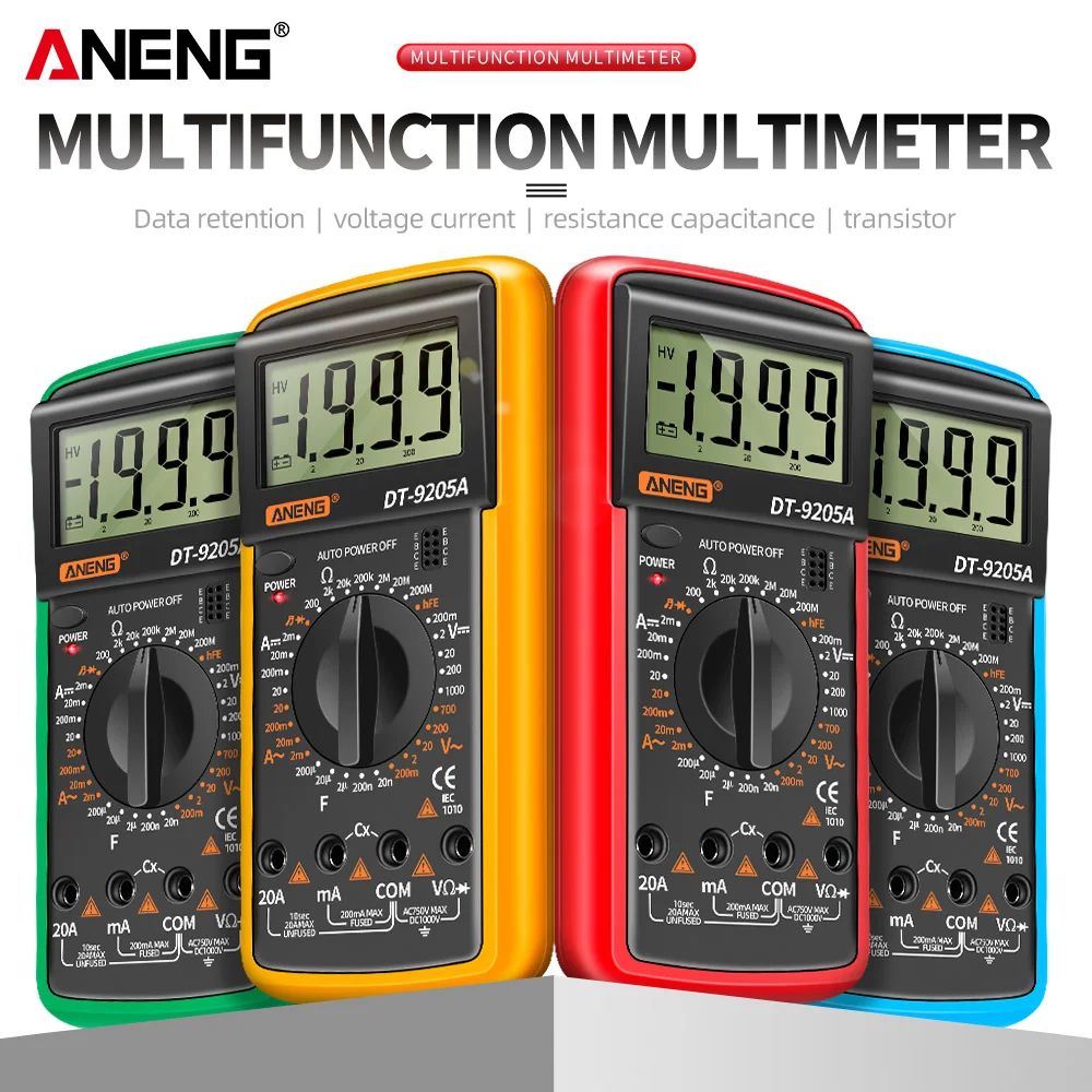 ANENG DT9205A デジタルプロフェッショナルマルチメータ AC/DC 電圧電流テスト容量 NCV 抵抗オーム電気テストメーターも