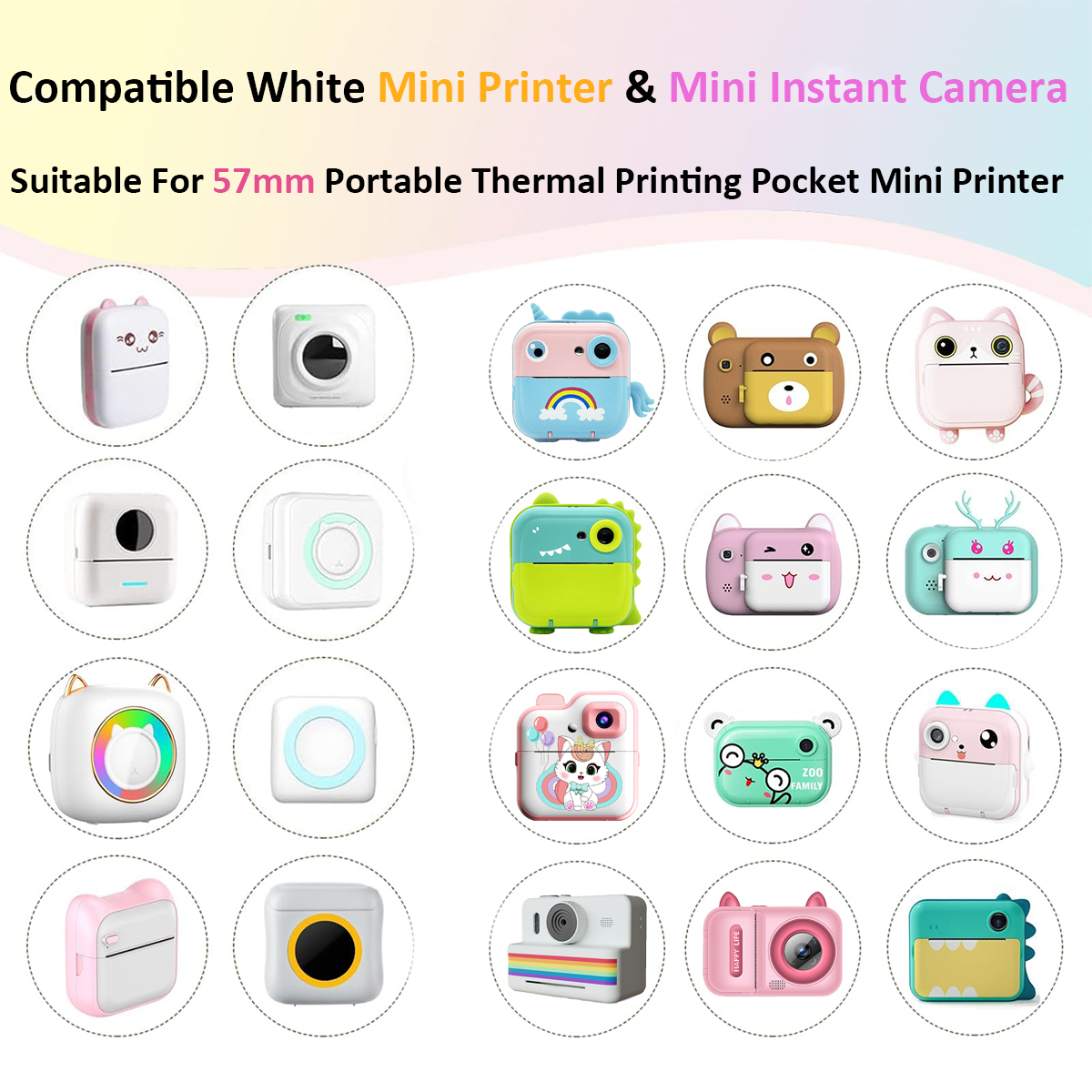 57mm Color Sticker Thermal Paper Rolls Self-Adhesive Label/Photo Paper for Mini Printers PeriPage/PAPERANG/Poooli Photo Printing