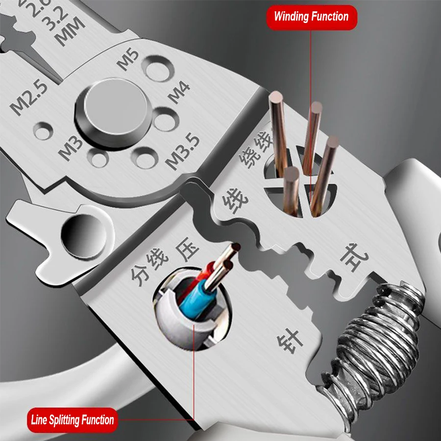 Alicate Pelacables Multifuncional Específico Cortacables Boca Curvada Alicate Pelacables Crimpador Enrollador Herramienta
