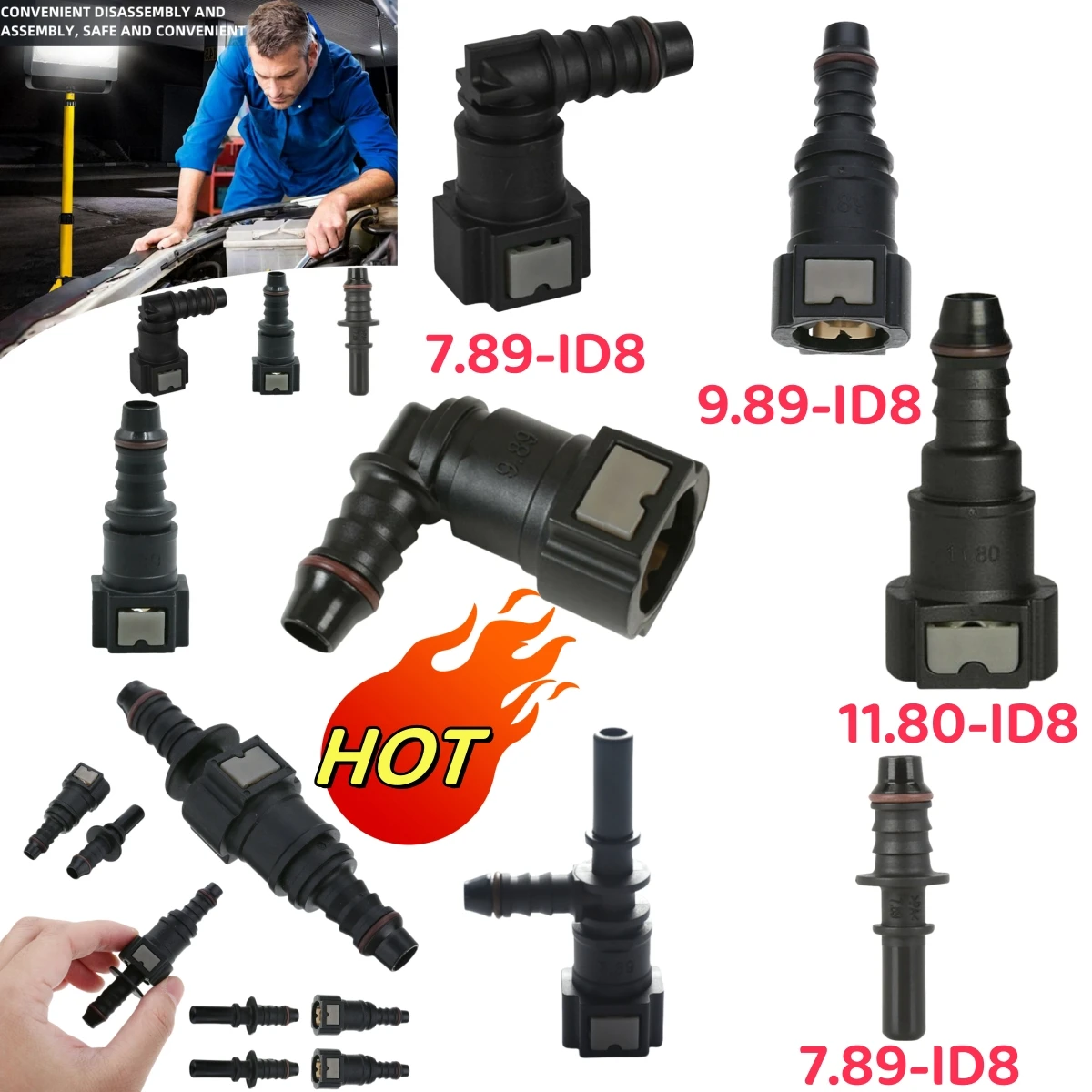 Manguera acopladora de línea de combustible para coche, conexión rápida ID8 7,89 9,89 11,8, adaptador de tubo de línea de aceite de nailon y goma, conector de manguera de liberación desconexión