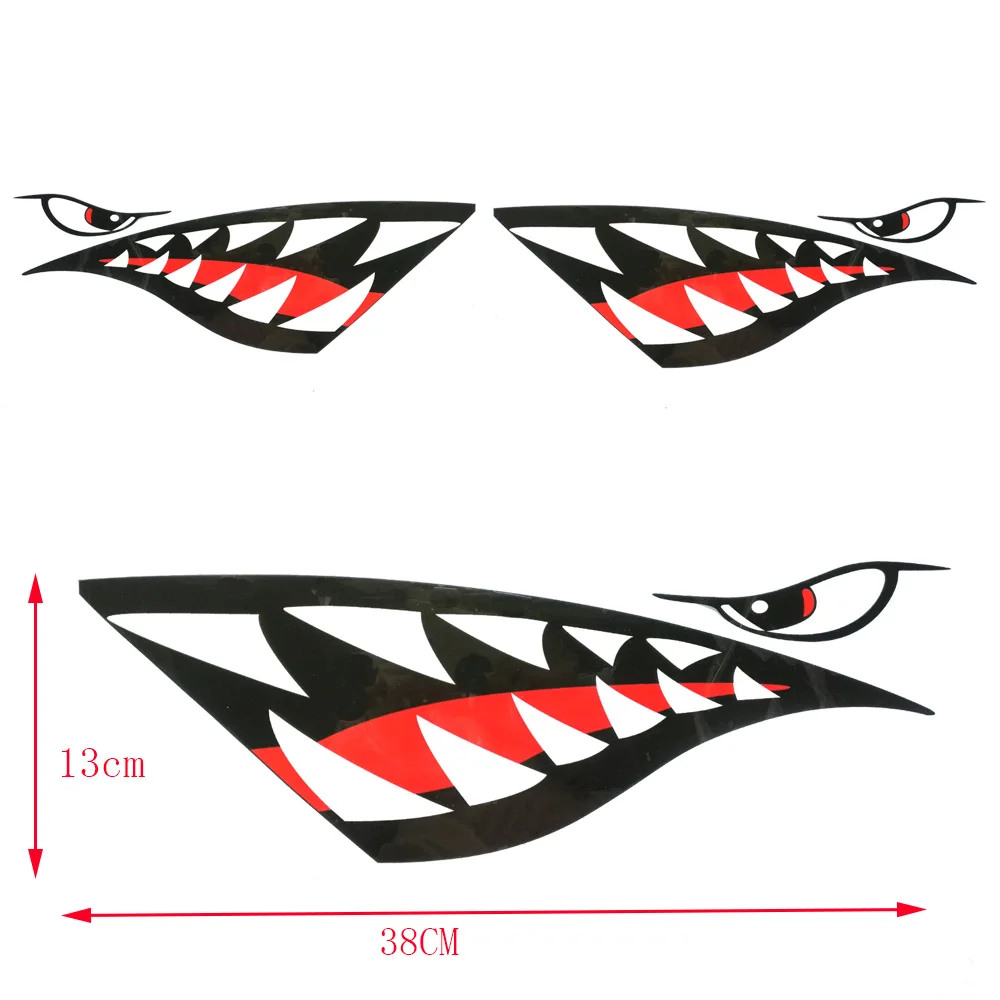 Pegatina impermeable para Kayak, pegatinas para la boca con dientes de tiburón, calcomanía para canoa, bote, barco marino, coche y camión, 2 uds.