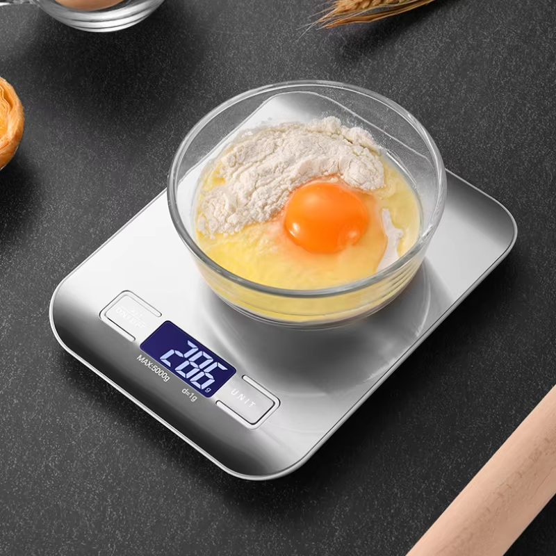 Báscula Digital eléctrica multifunción para alimentos de cocina, pantalla LCD, báscula de medición resistente al agua de alta precisión, acero inoxidable, 5kg/1g