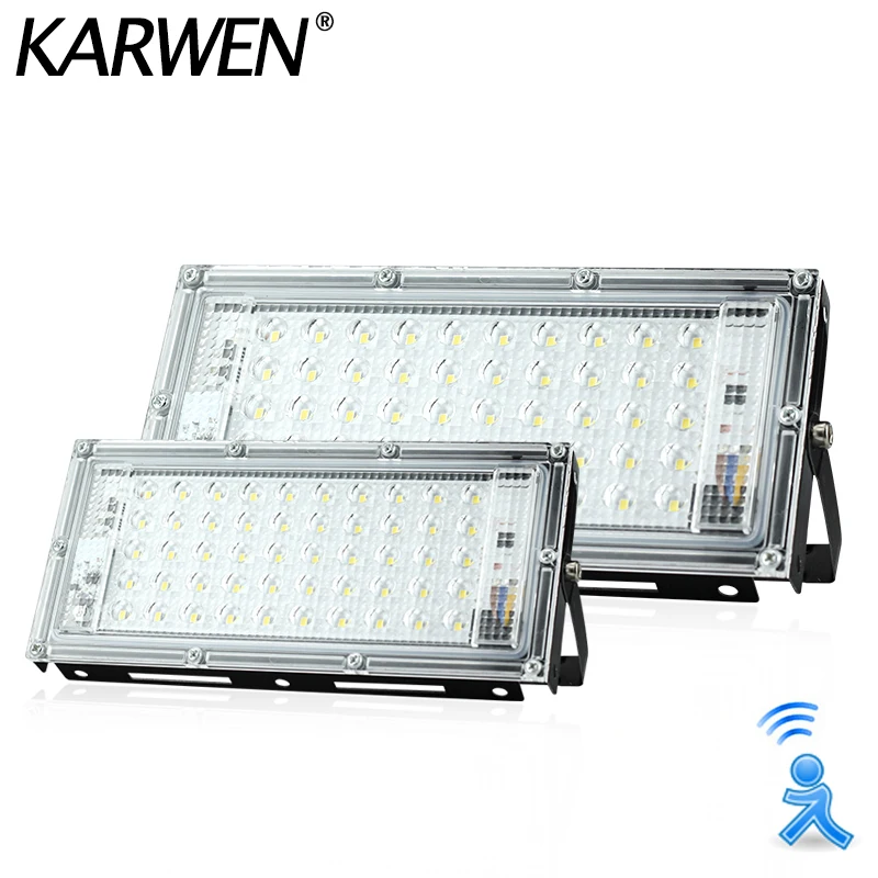 Reflector LED con Sensor de movimiento PIR, 50W, resistente al agua IP65, 220V, reflector para jardín, pared de calle, iluminación exterior