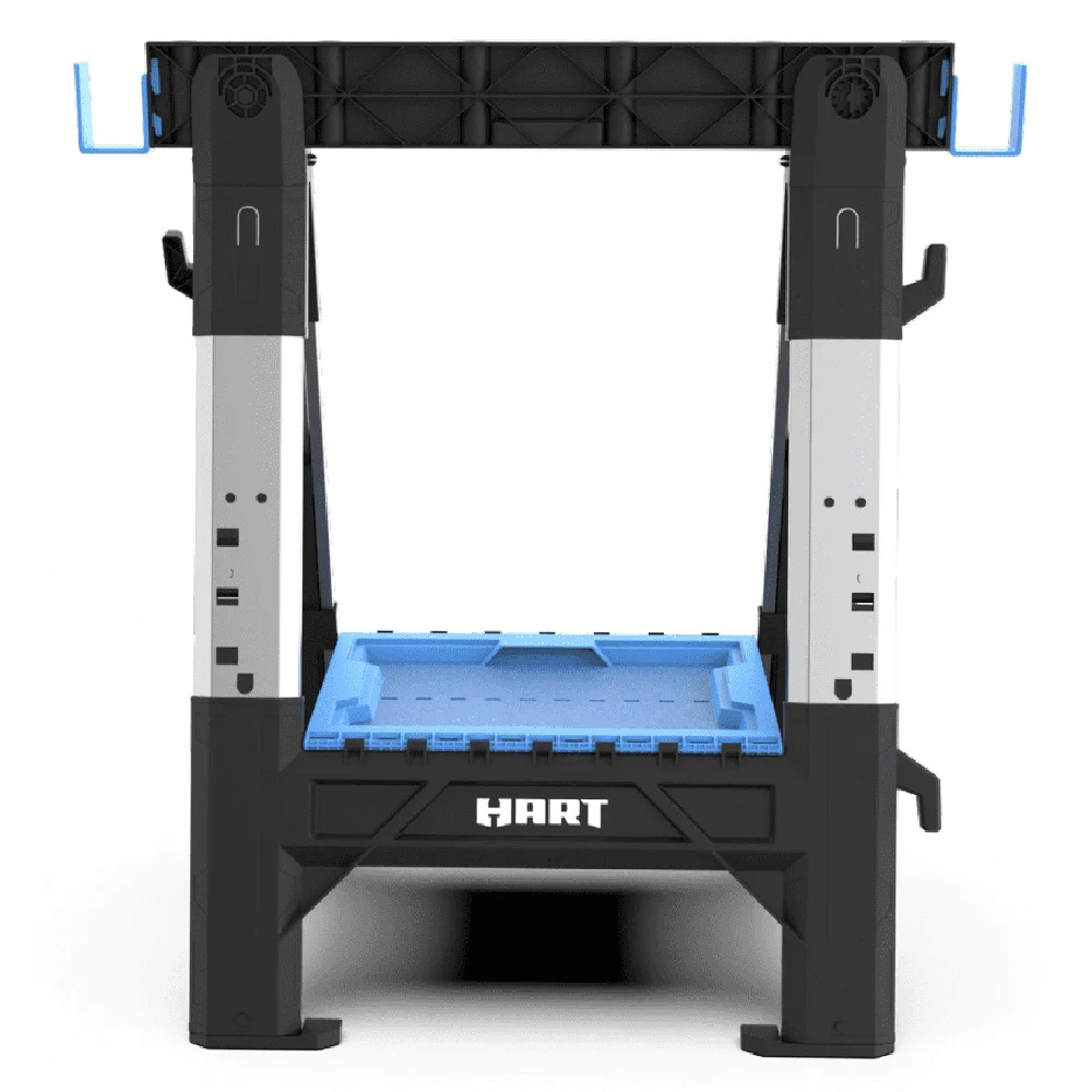 Heavy-Duty Folding Sawhorse Adjustable Height Portable Work Support Non-Slip Rubber Feet Built-In Tool Tray Contractors