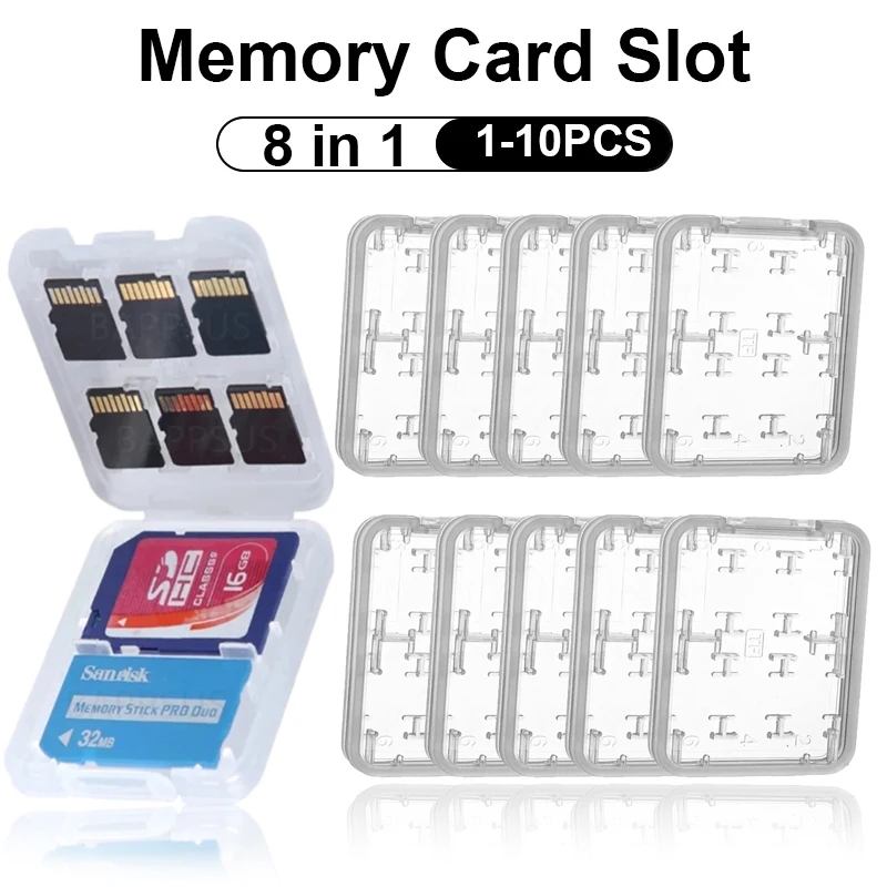 Funda transparente para tarjeta de memoria, carcasa resistente al agua, antigolpes, para 8 ranuras, Micro SD, SDXC, SDHC, TF