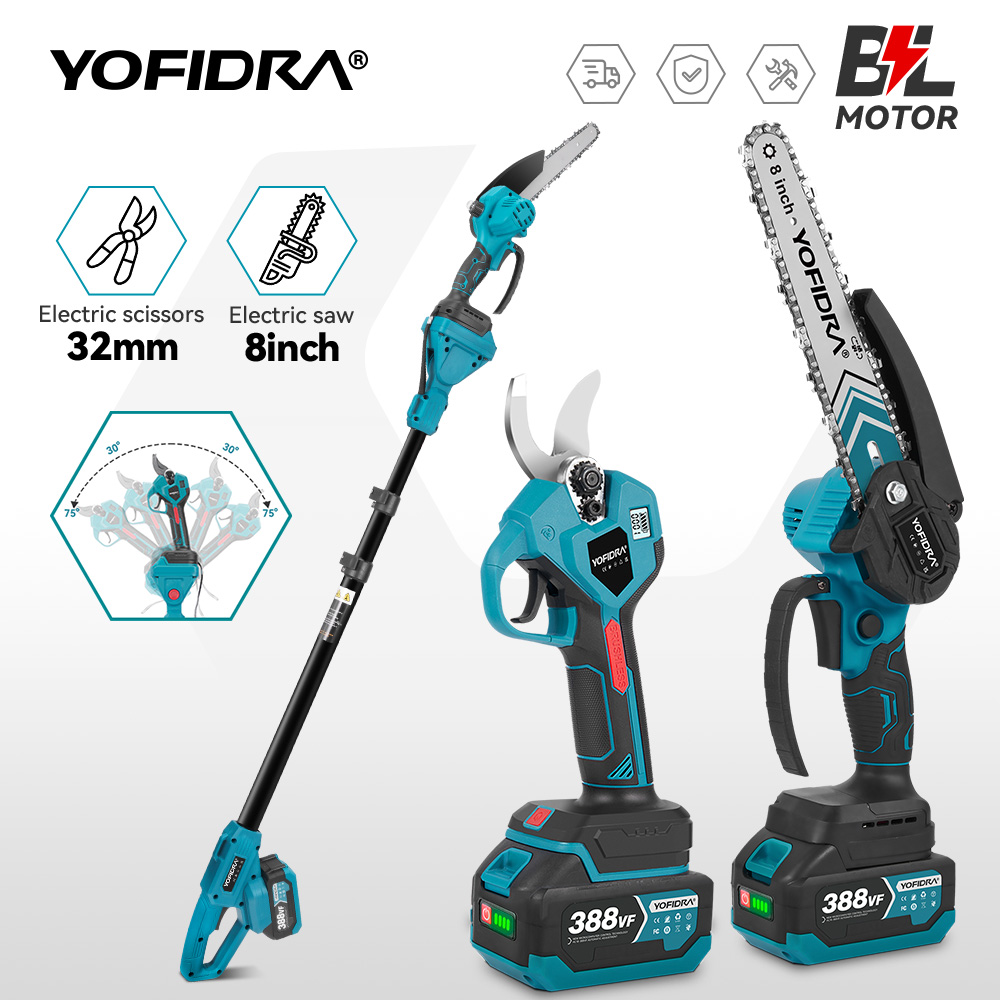 YOFIDRA Бесщеточная электрическая 8-дюймовая бензопила 32 мм Ножницы Телескопическая стойка Высокий садовый инструмент для обрезки для Makita 18 В Батарейный штифт