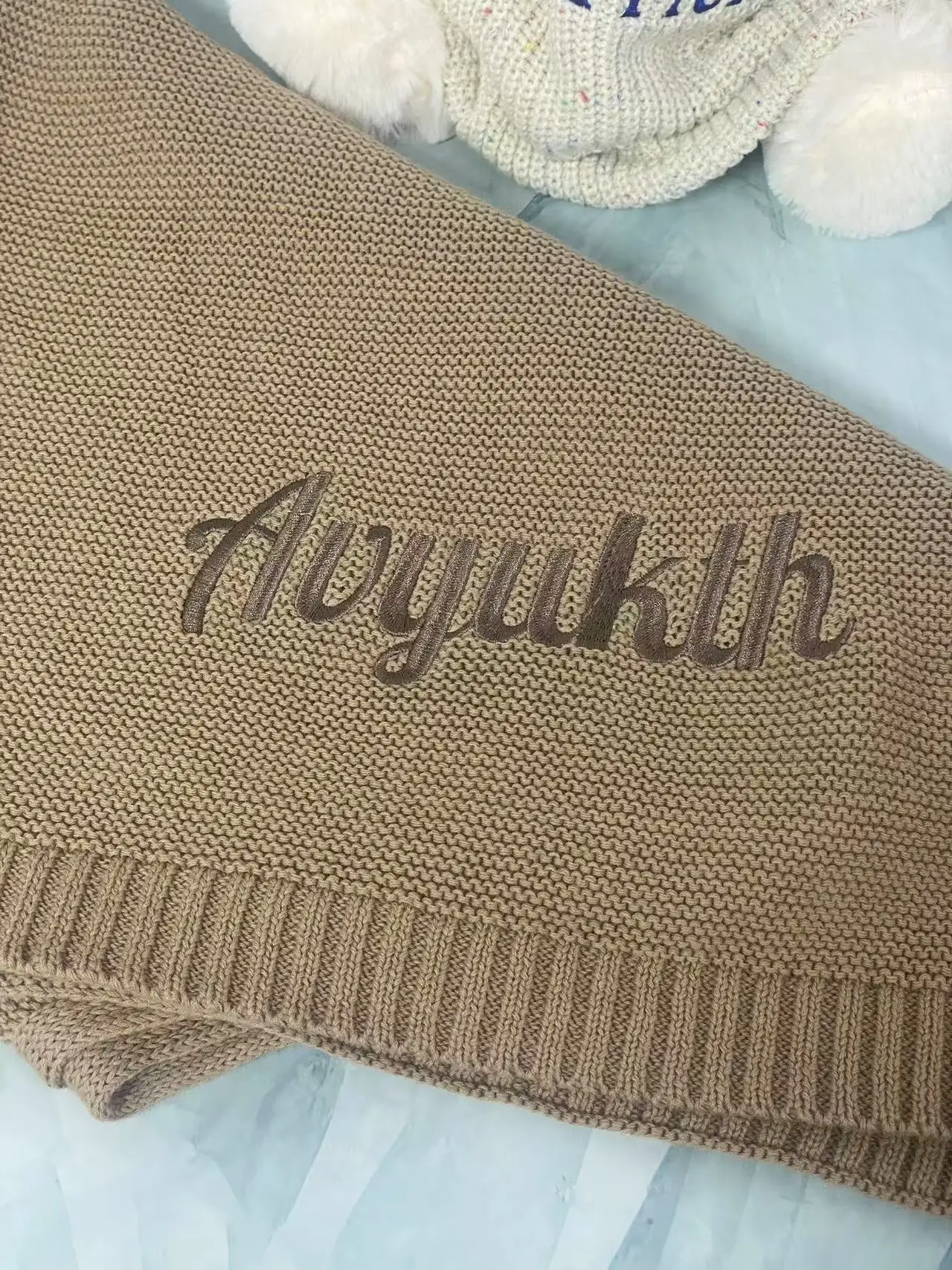 Personalized Baby Blanket with Name Custom Knited cotton  Baby Blanket with Embroidery name Baby Newborn kids girls boys gifts