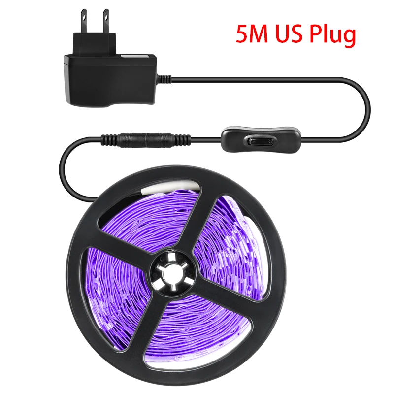 UV DC 12V 5M LED Light Strip Ultraviolet 385-400nm Black Light 2835 SMD UV Lamp Flexible LED Ribbon for Glow Fluorescence party
