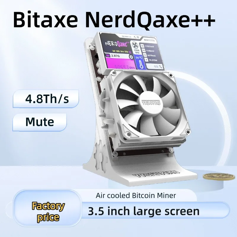 Bitaxe NerdQaxe++ 4.8TH/s BTC Solo miner pessoal blockchain criptomoeda miner Configure uma tela grande de 3,5 "e ventilador mudo