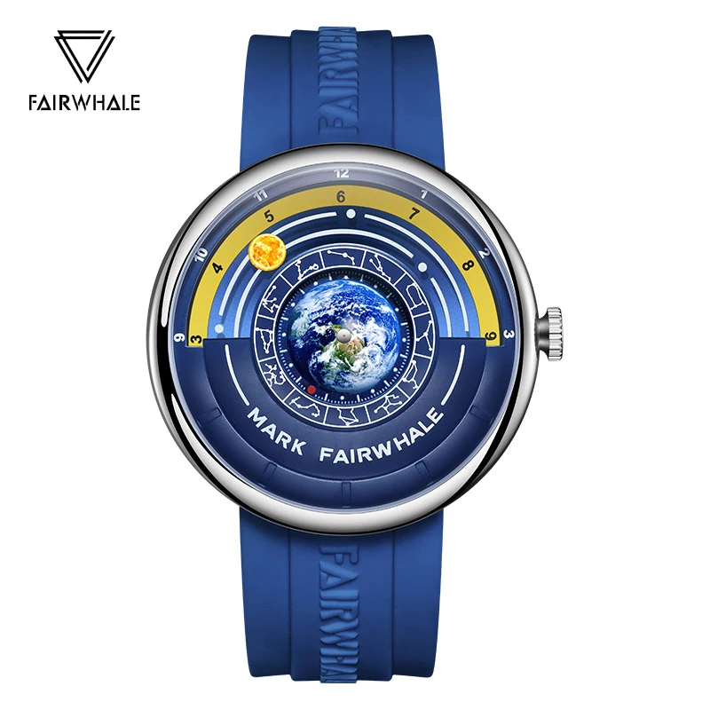 Mark Fairwhale Mode Blaue Erde Uhr Für Männer Spezielle Zifferblatt Mond Uhren Sport Silikon Armband Quarz Armbanduhr Mann Heißer Verkauf