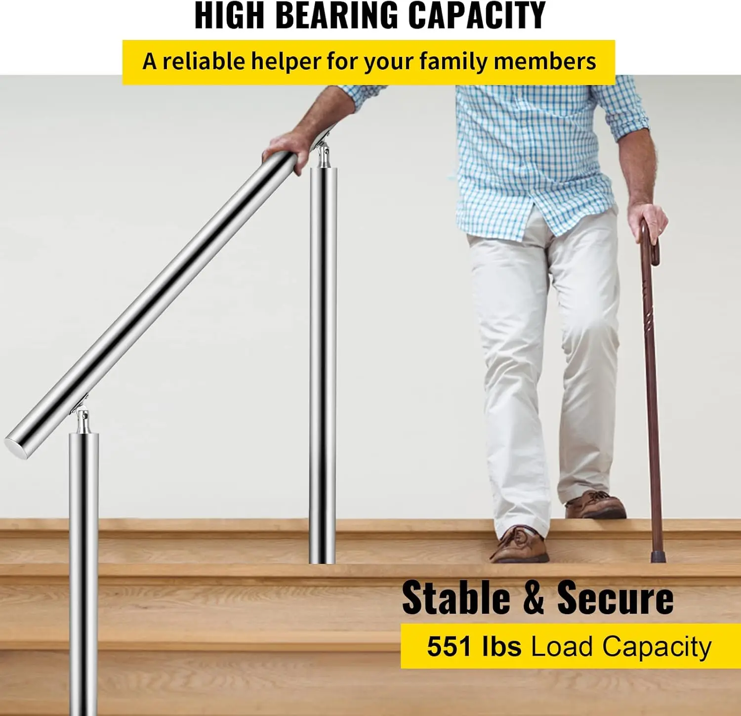 Stainless Steel Handrail 551LBS Load Handrail for Outdoor Steps 39x34" Outdoor Stair Railing Silver Stair Handrail Transitional