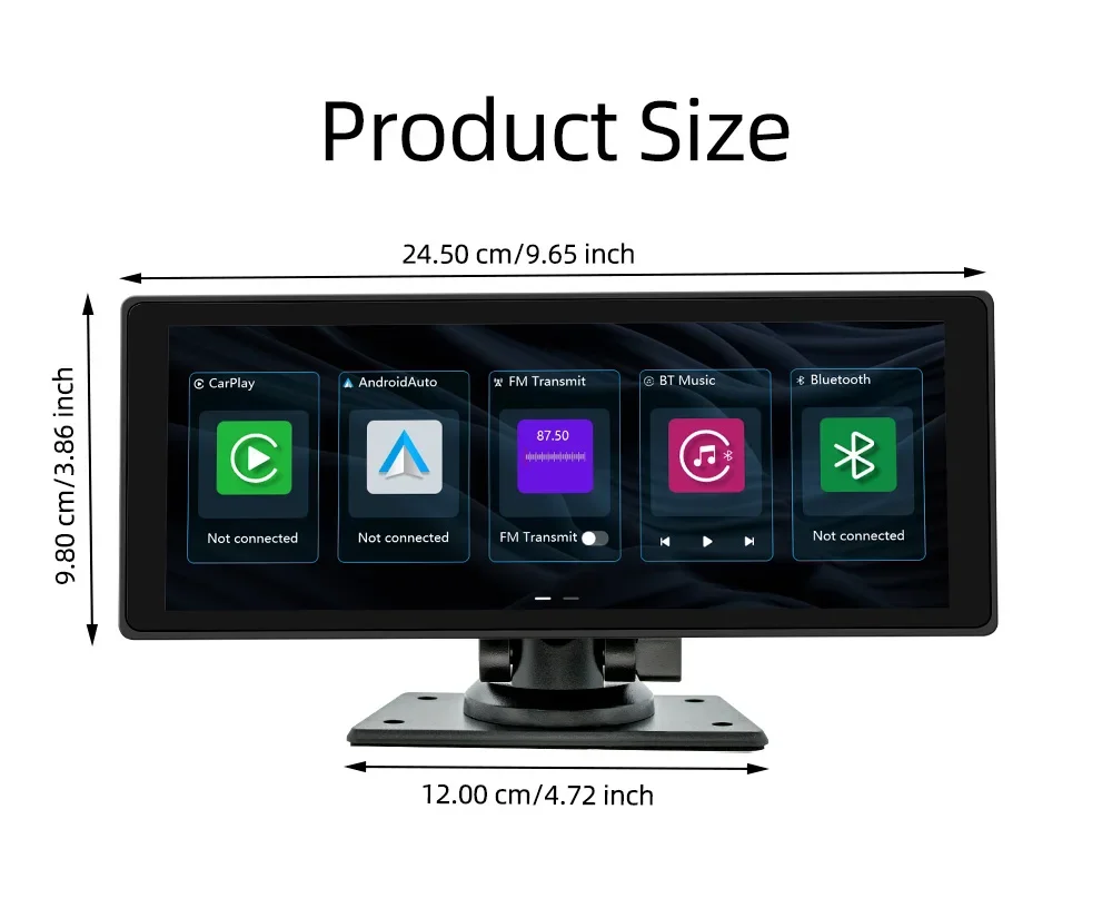 BQCC 10,26-calowy przenośny bezprzewodowy ekran Carplay HD Tylna kamera cofania Radio samochodowe DVR MP5 Multimedialny odtwarzacz wideo Android Auto