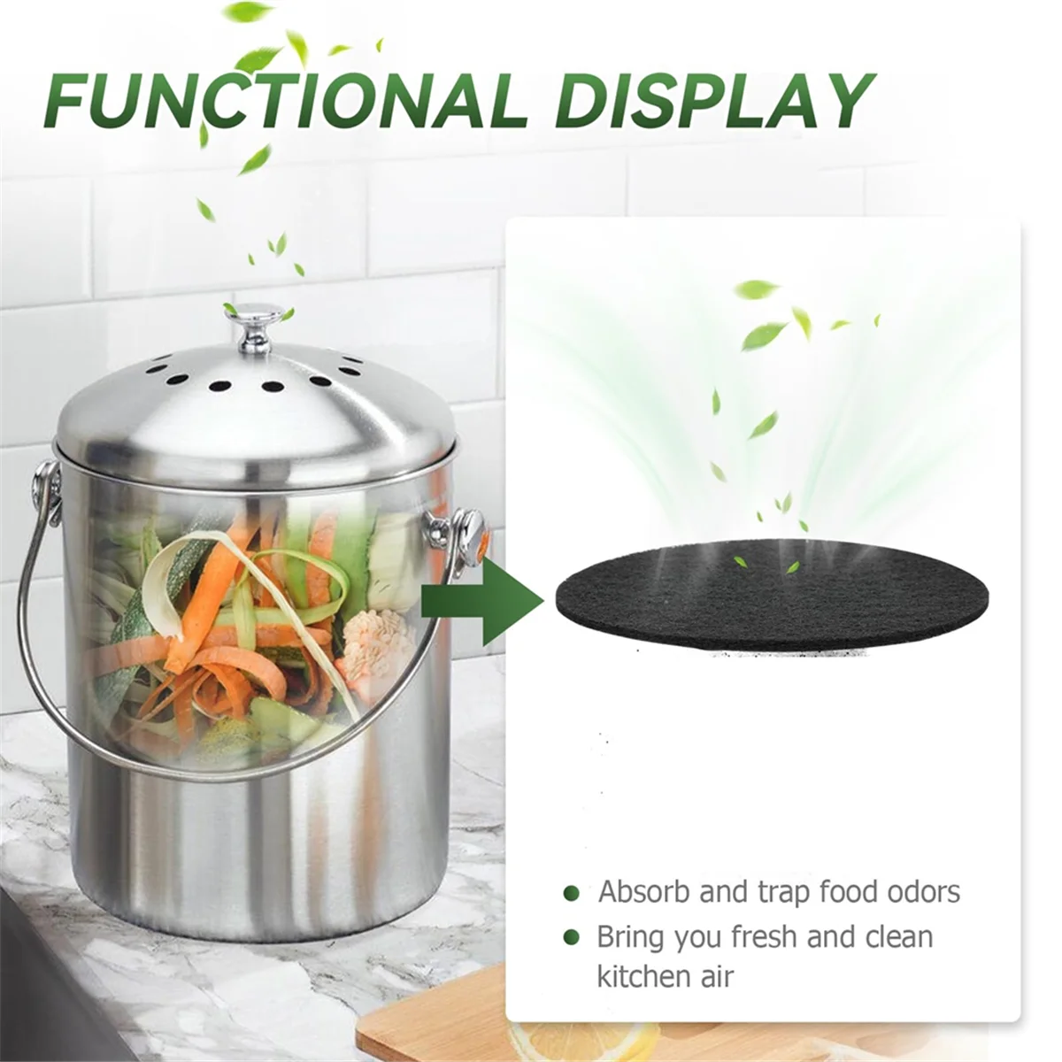 A72P Compost Bin Filter, 6.7 Inch Filters for Kitchen Compost Bucket Home Countertop Compost Pail Relpacement Filter,12 Pack