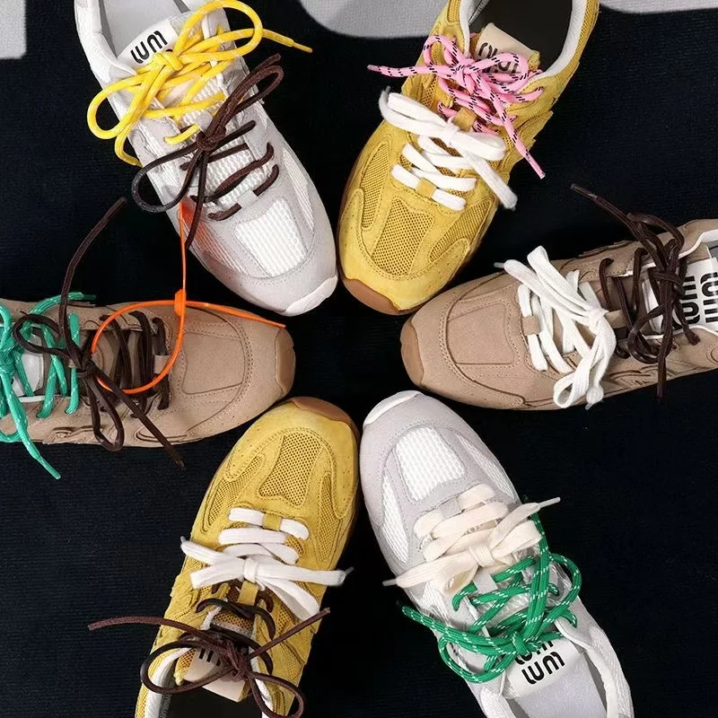 Length 100cm DIY Freedly Round Leather Colorful MIU Shoelaces Canvas Casual  Boots Shoe Laces Rope Shoestrings