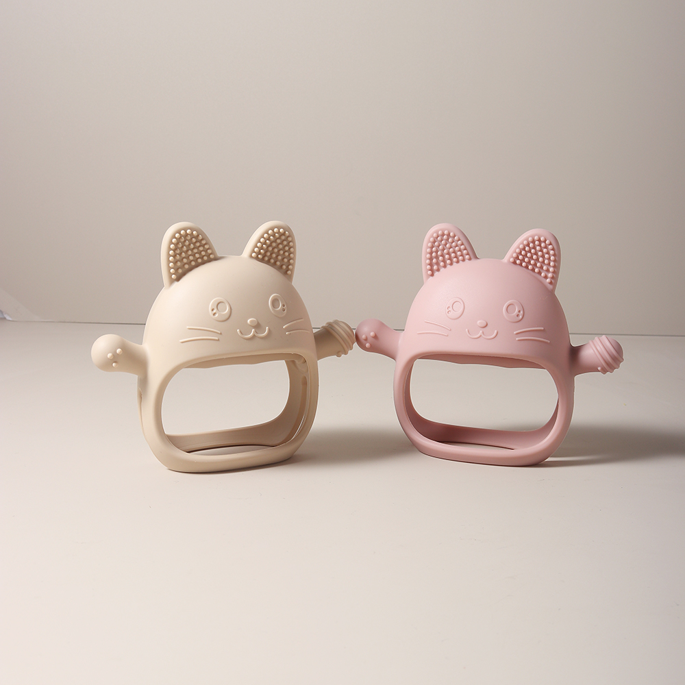 Mitaines de dentition pour bébé, gant en Silicone de qualité alimentaire, jouet à mâcher, protège-main Anti-suction, Design de lapin mignon