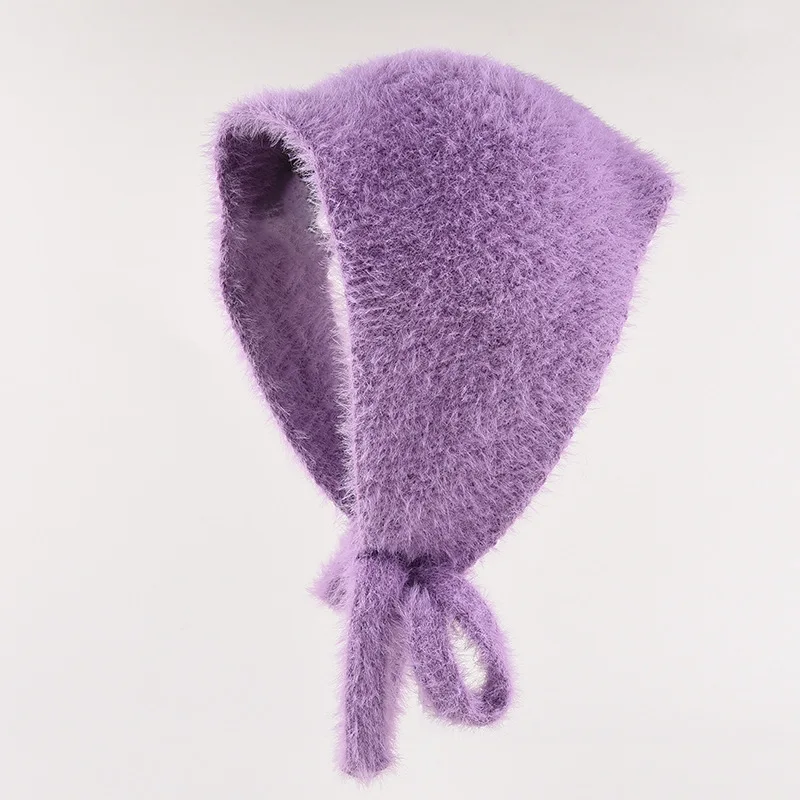 Nuevo pañuelo francés Simple para mujer, bufanda triangular de punto de felpa cálida para otoño e invierno, diadema con cordones dulce y bonita