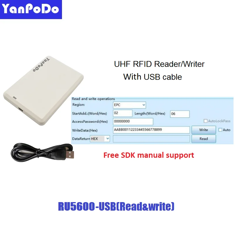 Yanpodo usb rfid uhf считыватель и записывающее устройство 865 МГц ~ 868 МГц с полным английским программным обеспечением SDK демо руководство пользователя исходный код