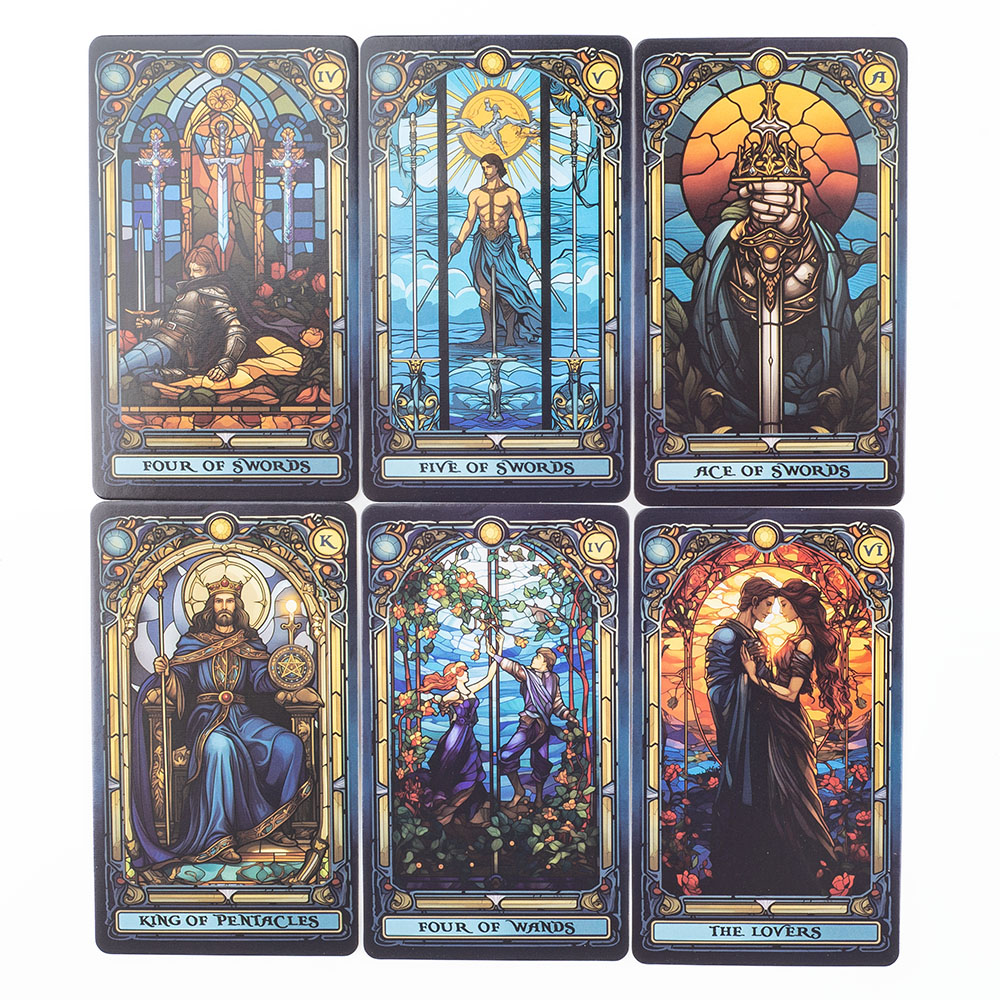 Stained Glass TAROT 78-Card Deck Leisure Entertainment การ์ดเกม Family Gathering Divination BOARD เล่นเกม 10.3*6 ซม.