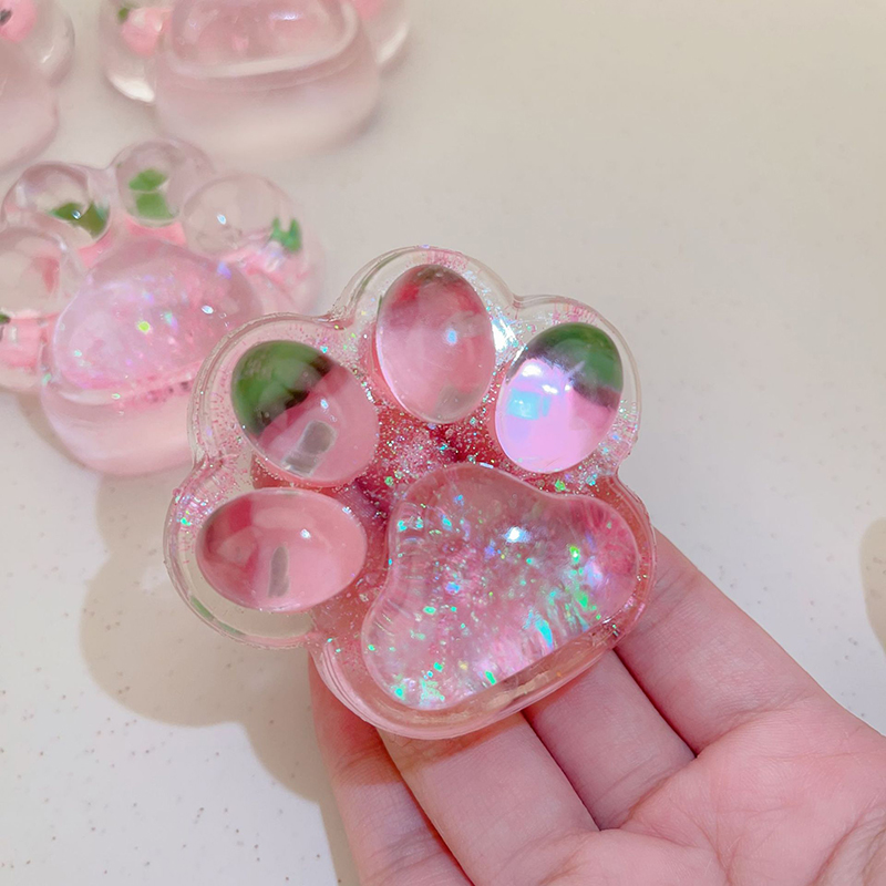 Fidget Toy Kawaii Transparent Strawberry Cat Paw Squeeze Toys Creative Slow Rebound Decompression Venting Rebound Toys For Kids