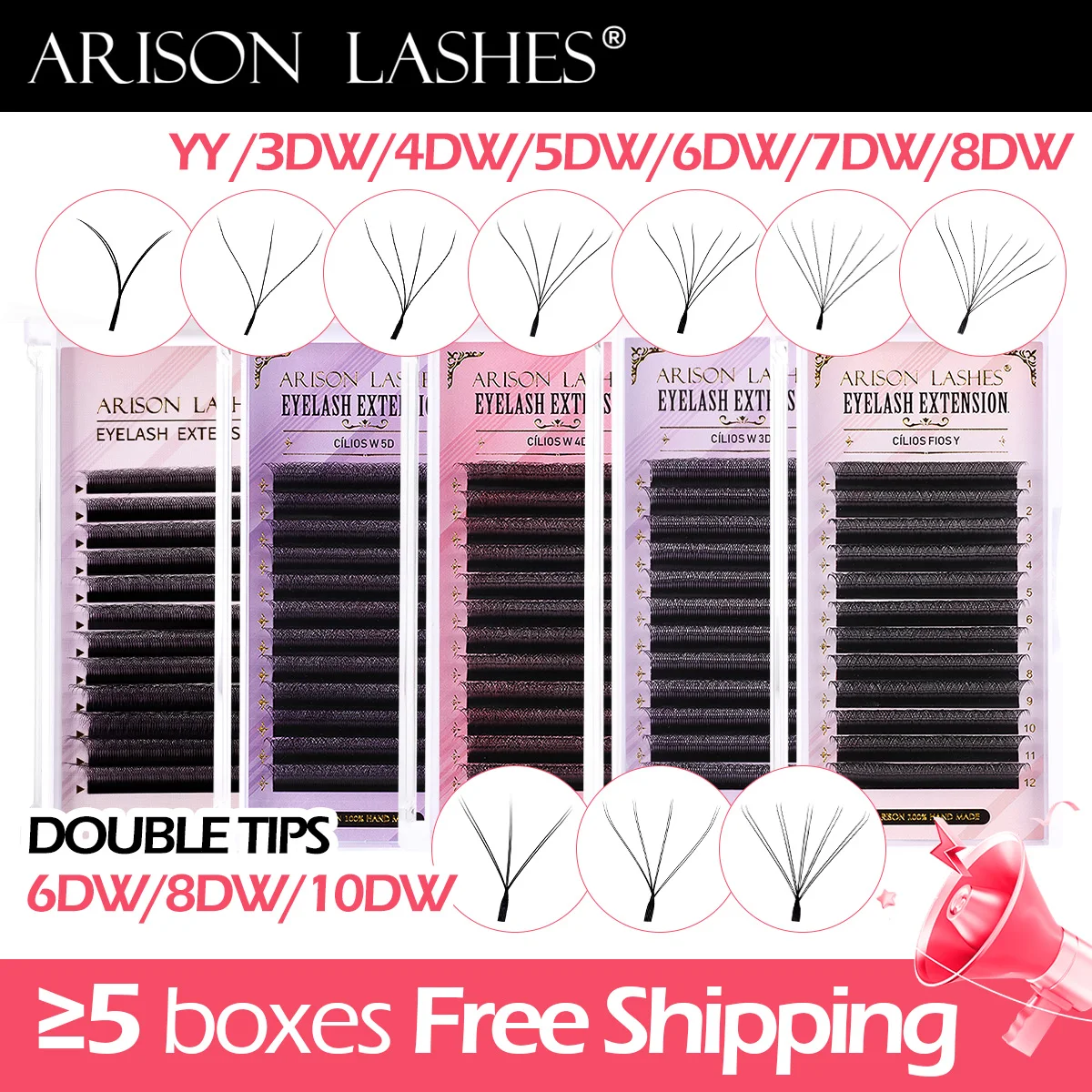ARISON-extensiones de pestañas en forma de W, 3/4/5/6D, abanicos de volumen prefabricados, pestañas de imitación de visón, suaves y naturales
