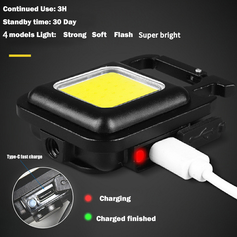 Mini llavero con linterna, linterna de bolsillo portátil, resistente al agua, recargable por USB para acampar al aire libre, pesca, sacacorchos ligero pequeño