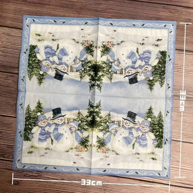 10/20 個 33*33 センチメートル 2 層クリスマスナプキンフェスティバルパーティー装飾紙 3 クリスマス雪だるま漫画プリント紙プレースマット